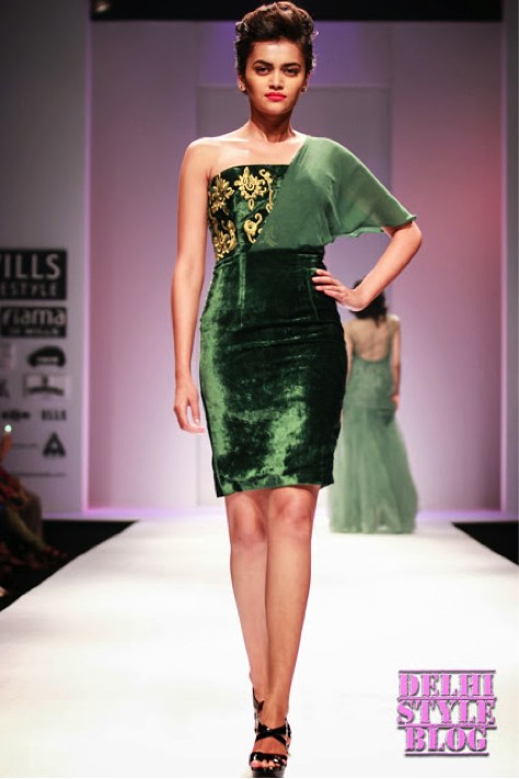 mixed-luxe-fabrics-green-velvet-dress